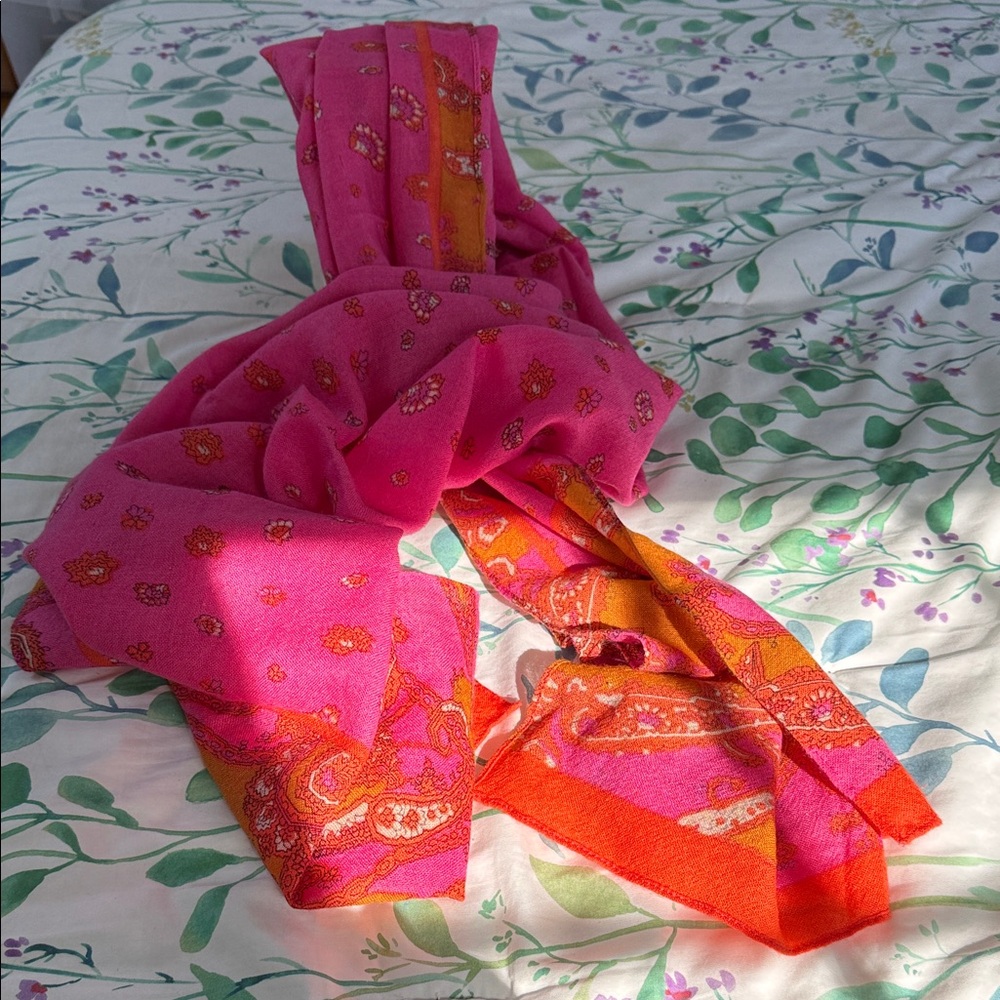 Women's Pink & Orange Paisley Scarf - Stylish Lightweight Accessory